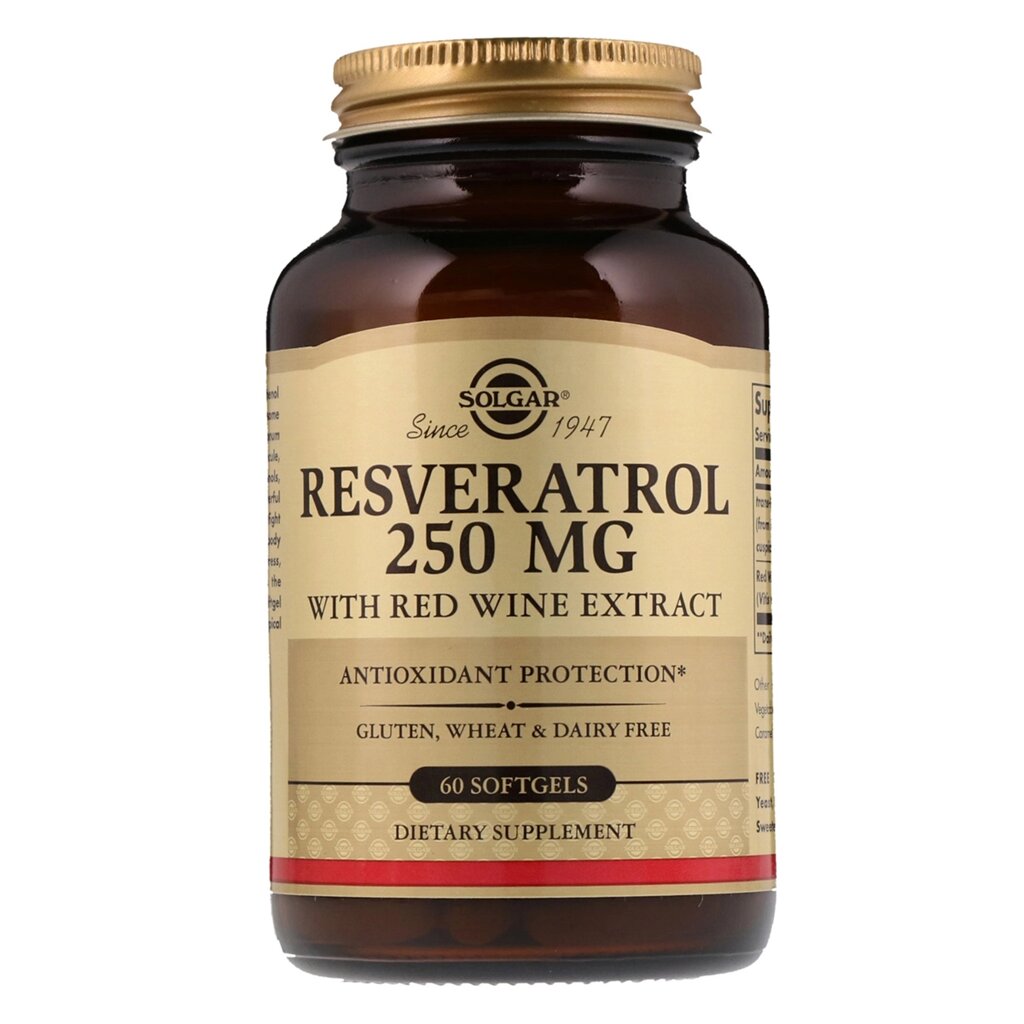 Ресвератрол з екстрактом червоного вина Solgar Resveratrol with red Wine Extract 250 мг 60 капсул (SOL02484) від компанії Придбай - фото 1