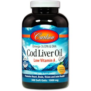 Риб'ячий жир з печінки тріски Carlson Labs Cod Liver Oil Gems Лимон 1000 мг 300 капсул (1221)
