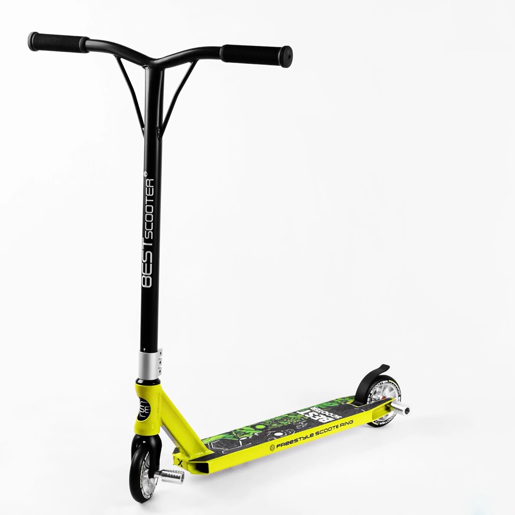 Самокат трюковий Best Scooter Skull Warrior HIC-система пеги алюмінієвий диск і дека 100 кг Green and yellow (106841) від компанії Придбай - фото 1