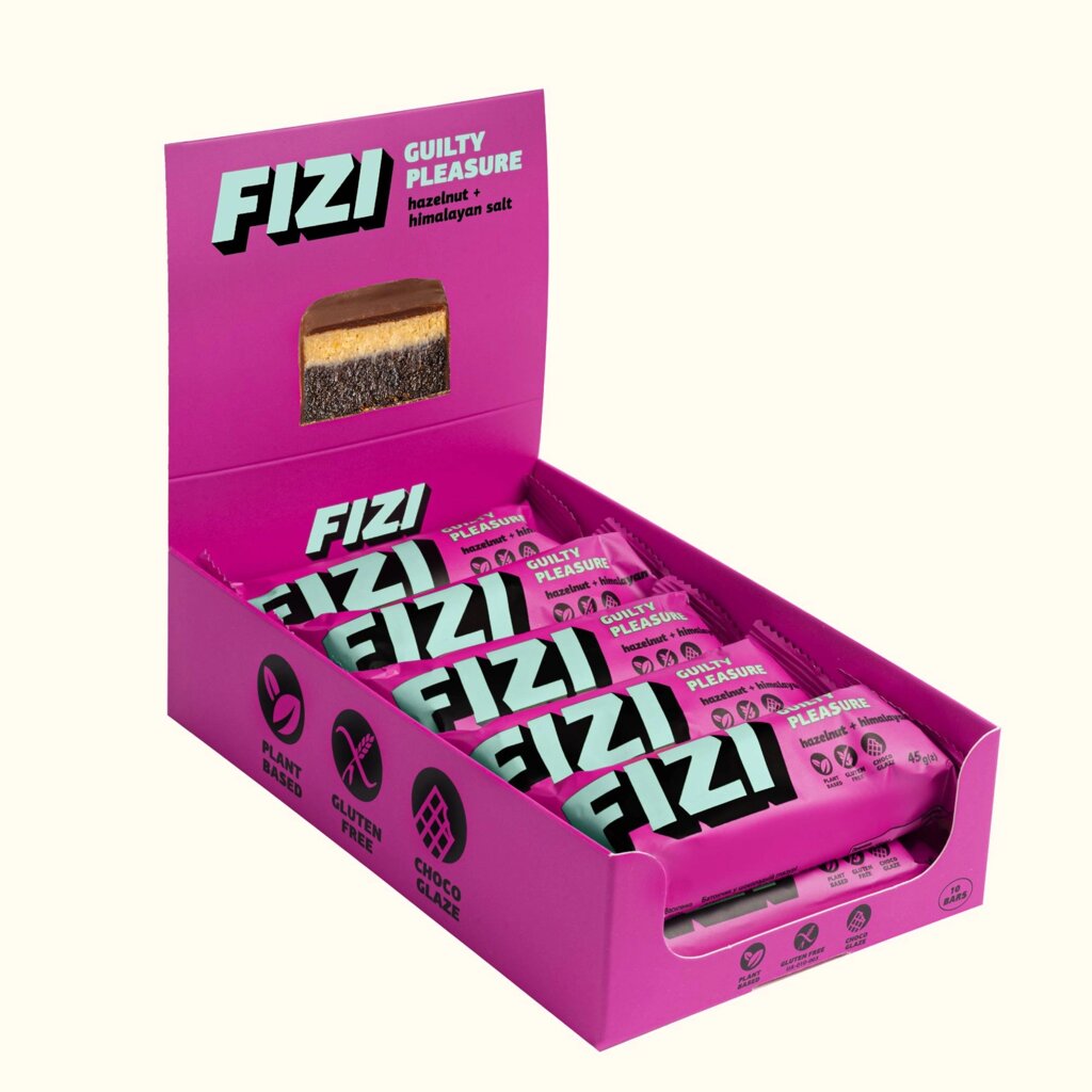 Шоколадний батончик без глютену FIZI Hazelnut himalayan salt 45 г х 10 шт Веган (4820262540023) від компанії Придбай - фото 1