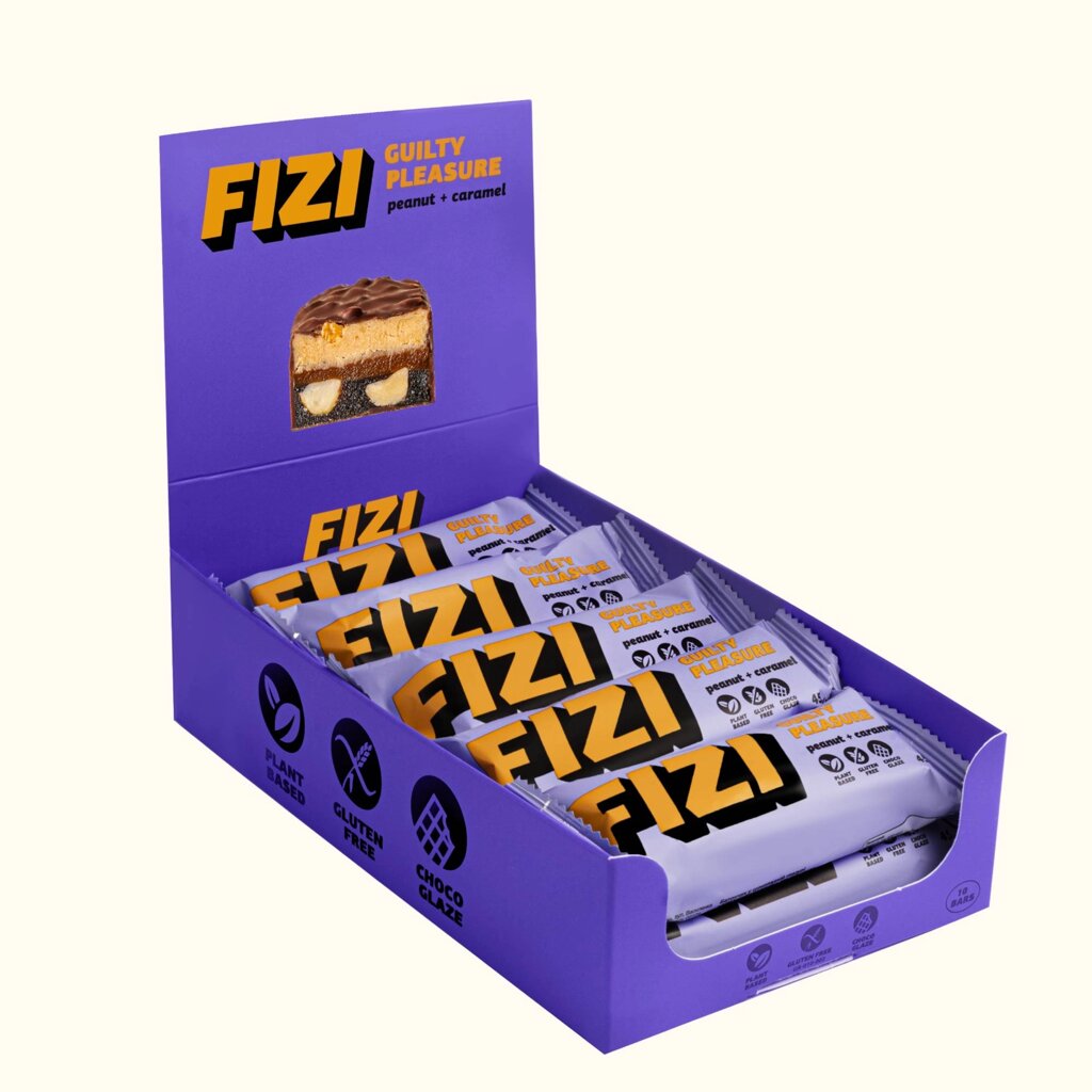 Шоколадний батончик без глютену FIZI Peanut caramel 45 г х 10 шт Веган (4820262540047) від компанії Придбай - фото 1