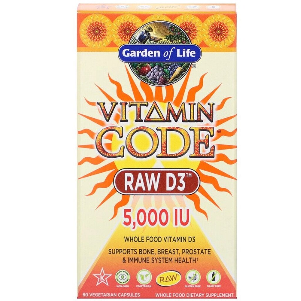 Сирий Вітамін D3, RAW D3, Vitamin Code, Garden of Life, 5000 МО ( 125 мкг ), 60 вегетаріанських капсул від компанії Придбай - фото 1