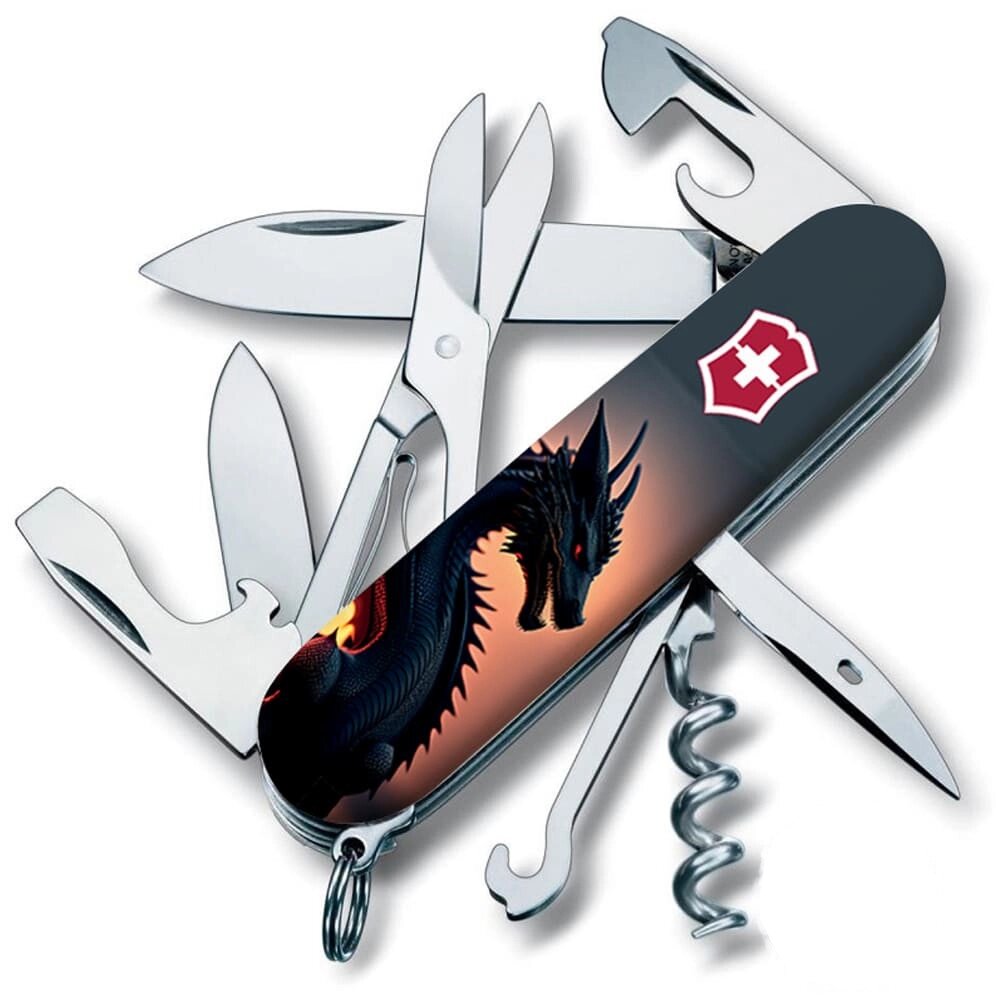 Складаний ніж Victorinox Climber Zodiac 91 мм 14 функцій Дракон у променях сонця (1.3703.3_Z3270p) від компанії Придбай - фото 1