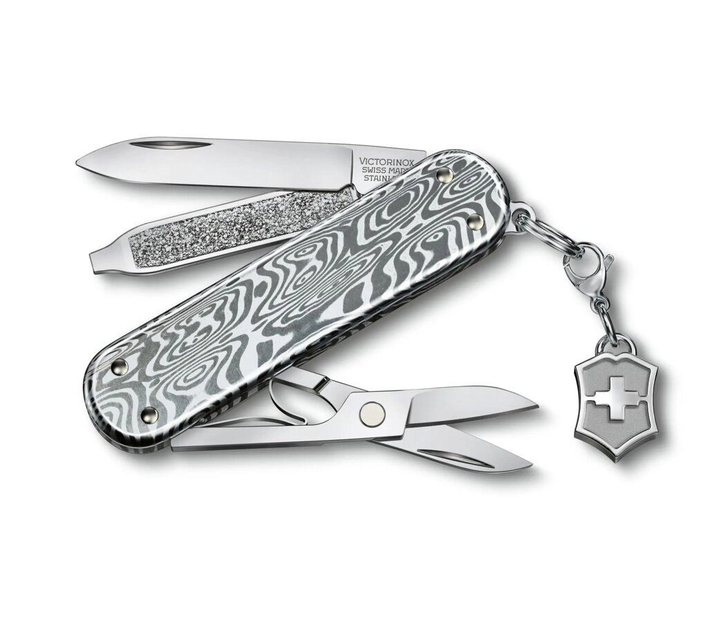 Складний ніж Victorinox Classic SD Brilliant Damast 58 мм 5 функцій Дамаська сталь (0.6221.34) від компанії Придбай - фото 1