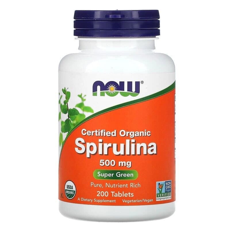 Спіруліна Spirulina Now Foods сертифікована органічна 500 мг 200 пігулок від компанії Придбай - фото 1