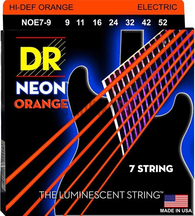 Струни для електрогітари DR NOE7-9 Hi-Def Neon Orange K3 Coated Light 7-String Electric Guitar 9/52 від компанії Придбай - фото 1