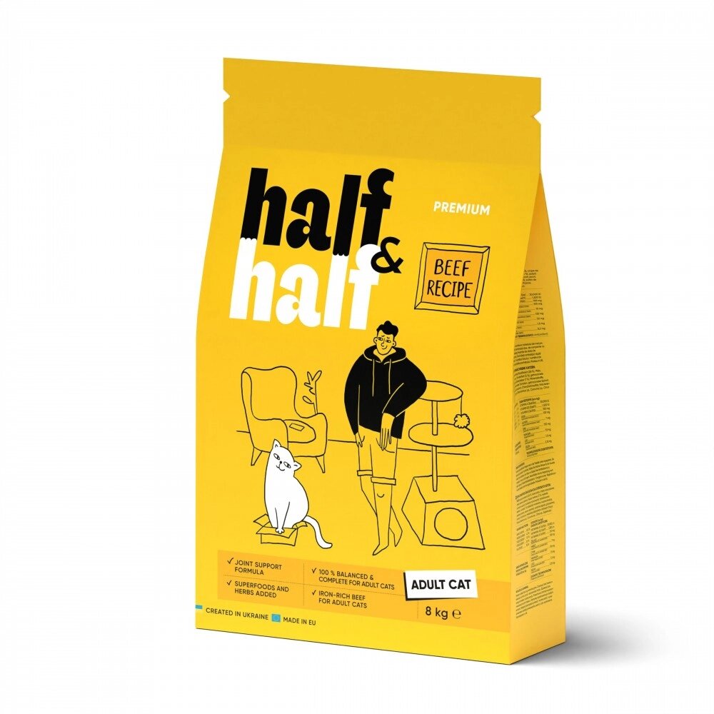 Сухий корм для кішок Half&Half Adult 8 кг із яловичиною (20857) від компанії Придбай - фото 1