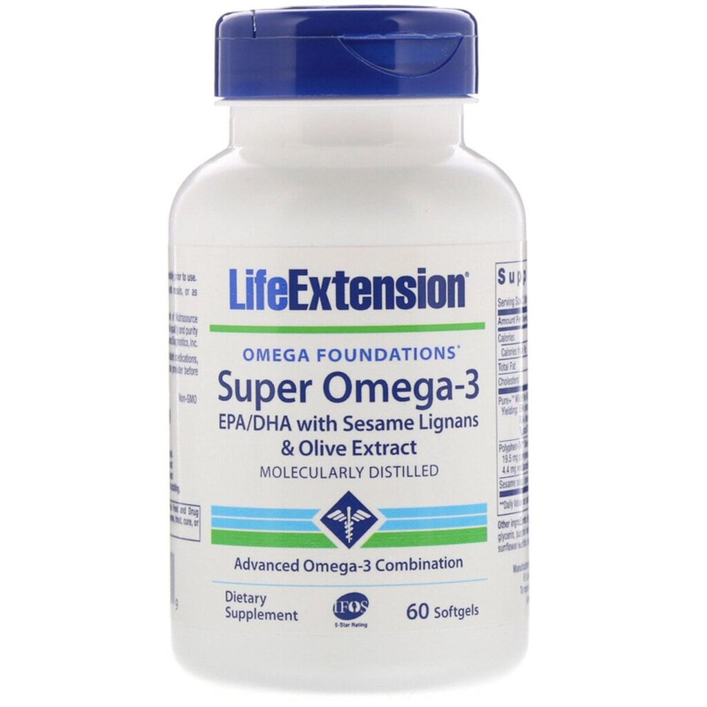 Супер Омега-3, Omega Foundations, Super Omega-3, Life Extension, 60 Желатинових Капсул від компанії Придбай - фото 1