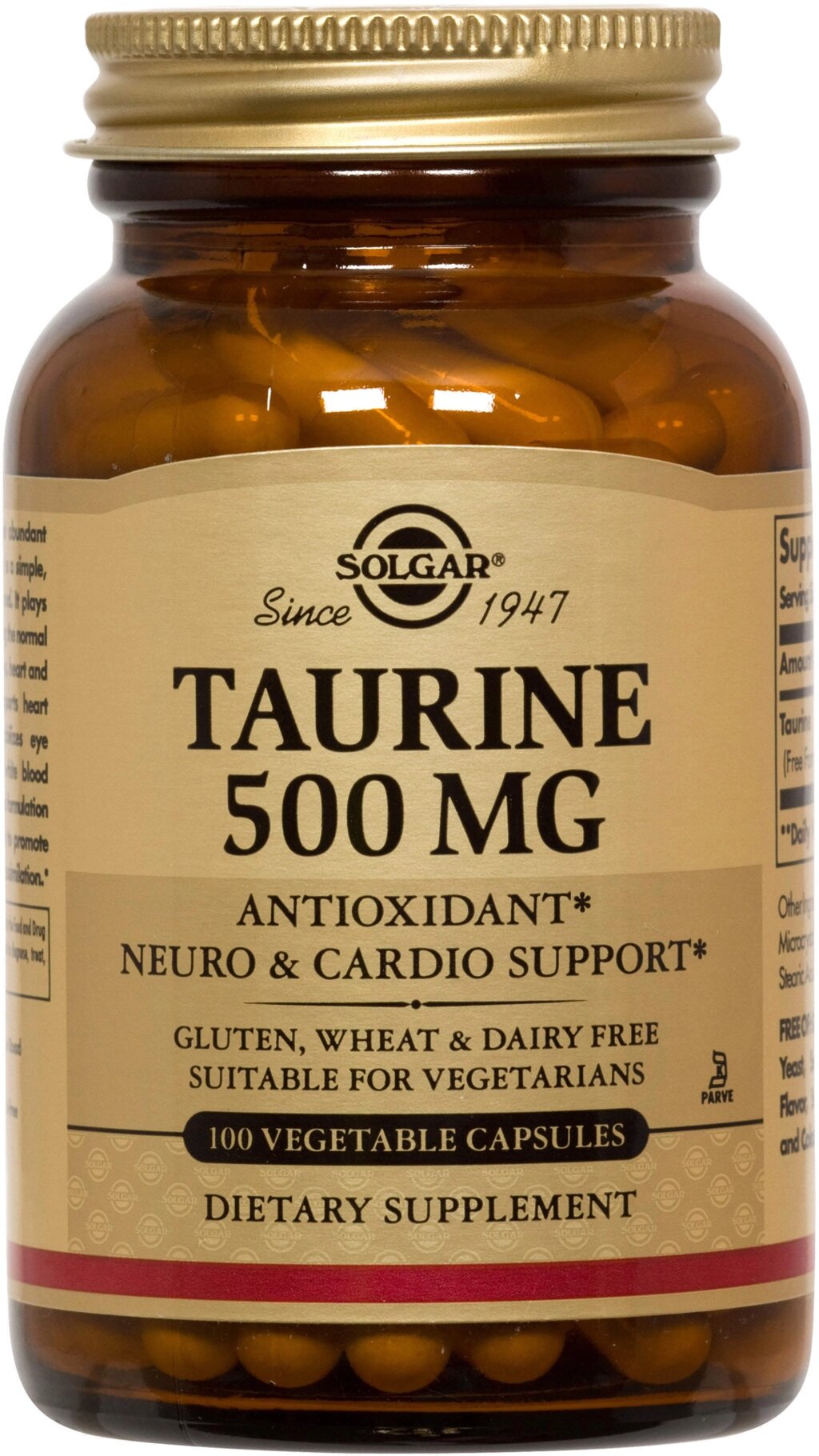 Таурін Taurine Solgar 500 мг 100 капсул від компанії Придбай - фото 1