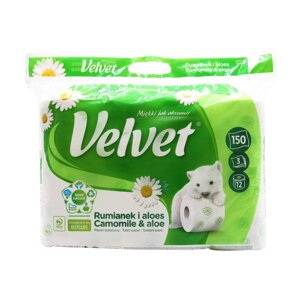 Туалетний папір Velvet Camomile тришаровий 150 відривів 12 рулонів