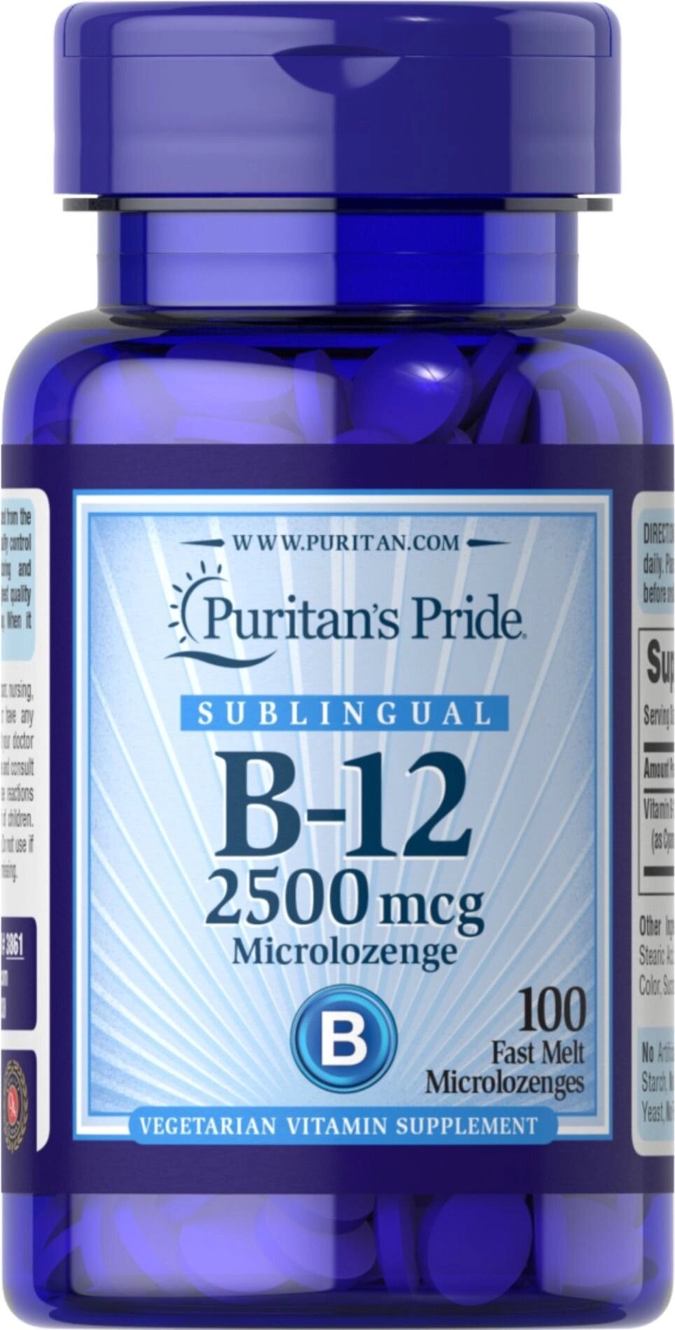 Вітамін B-12Vitamin B-12 Puritan's Pride сублінгвальний 2500 мкг 100 мікропастилок від компанії Придбай - фото 1