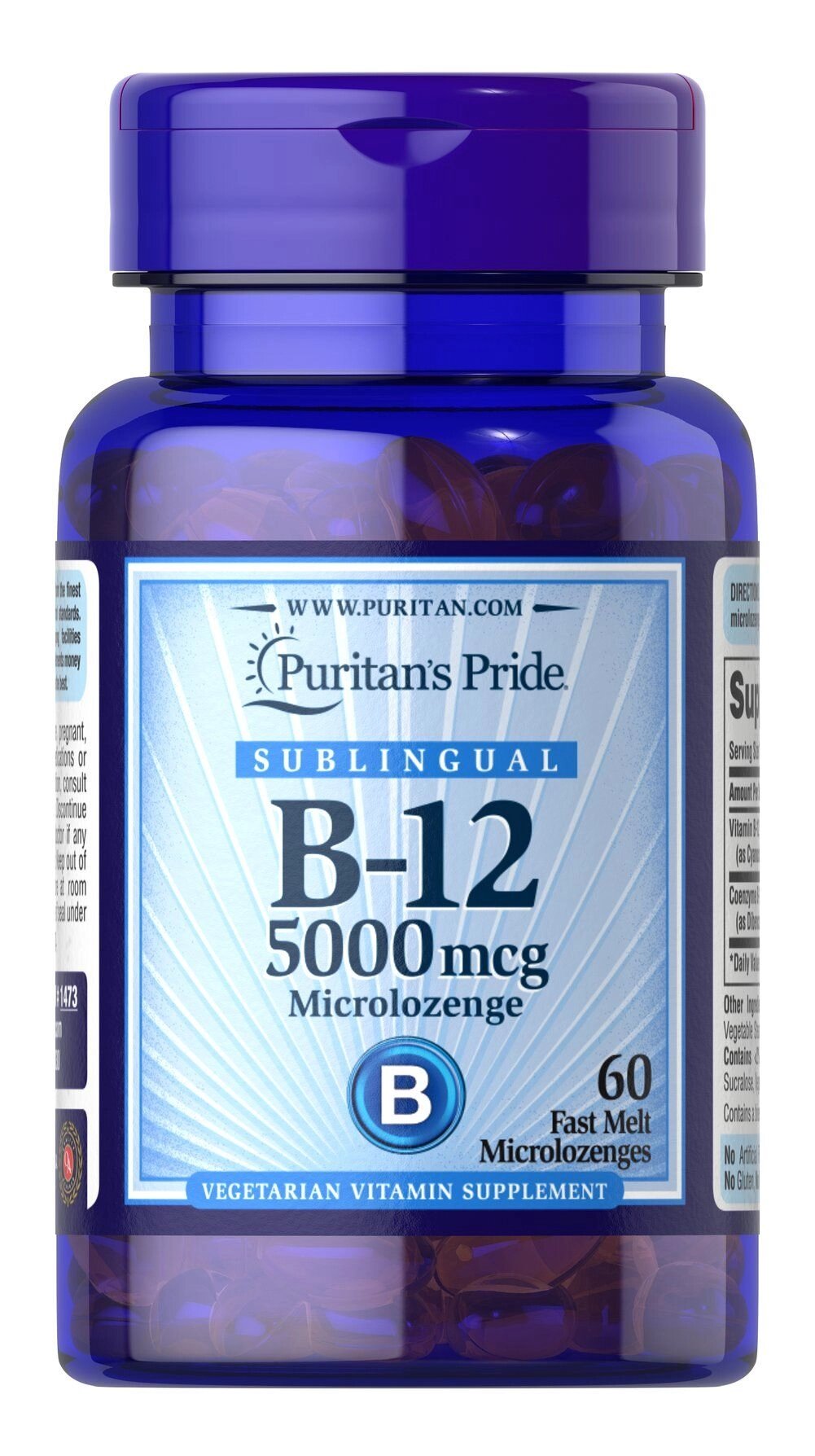 Вітамін B-12Vitamin B-12 Puritan's Pride сублінгвальний 5000 мкг 60 мікропастилок від компанії Придбай - фото 1