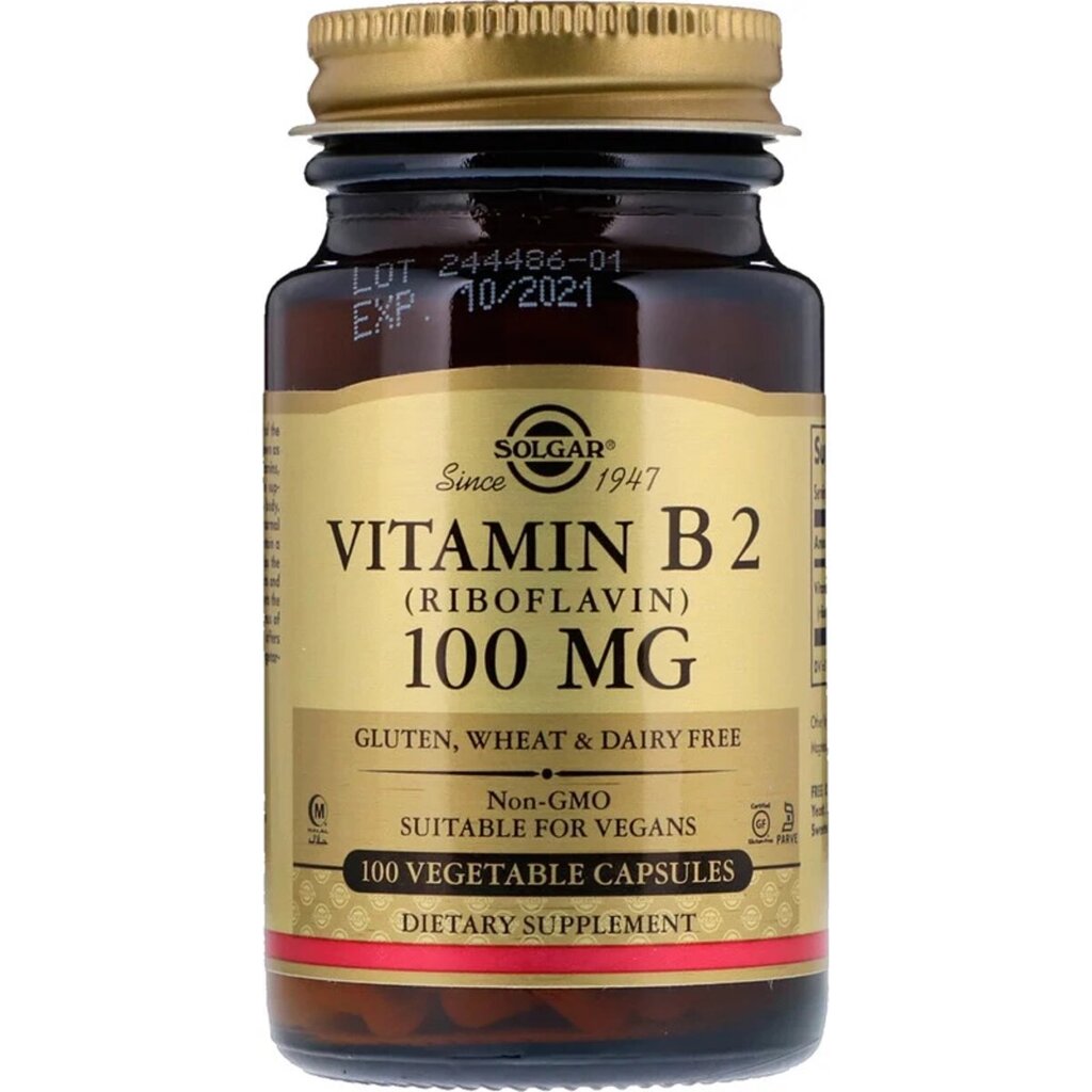 Вітамін B2 (рибофлавін) Vitamin B2 (Riboflavin) 100 мг Solgar 100 вегетаріанських капсул від компанії Придбай - фото 1