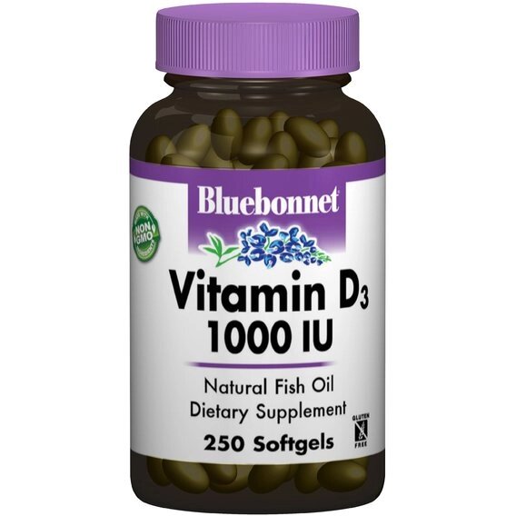 Вітамін D Bluebonnet Nutrition Vitamin D3 1000IU 250 Softgels BLB0309 від компанії Придбай - фото 1