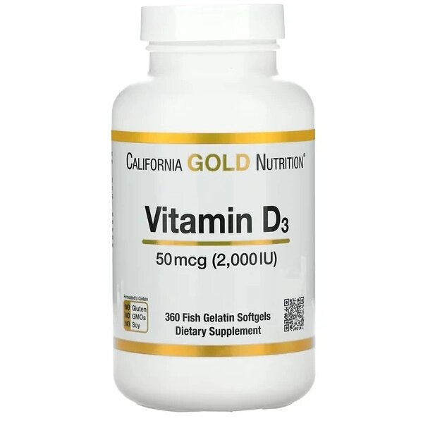 Вітамін D California Gold Nutrition Vitamin D3 2000 IU 360 Fish Softgels від компанії Придбай - фото 1