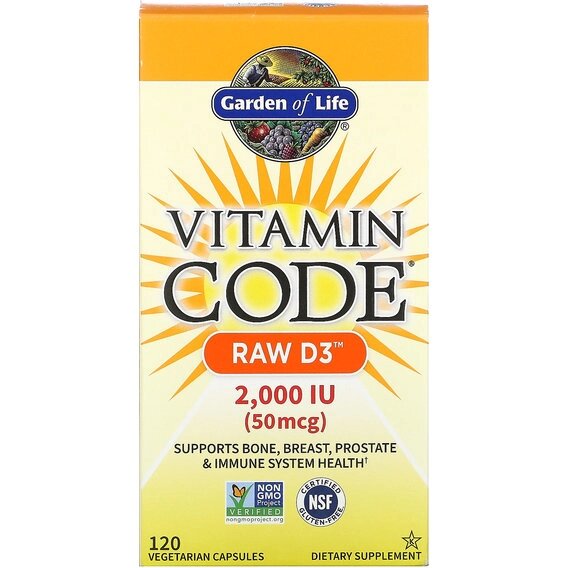 Вітамін D Garden of Life Vitamin Code RAW D3 50 mcg (2,000 IU) 120 Veg Caps GOL-11656 від компанії Придбай - фото 1