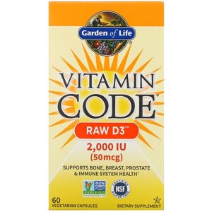 Вітамін D Garden of Life Vitamin Code RAW D3, 50 mcg (2,000 IU) 60 Veg Caps GOL-11413