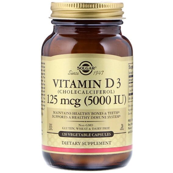 Вітамін D Solgar Vitamin D3 (Cholecalciferol) 5000 IU 120 Veg Caps від компанії Придбай - фото 1