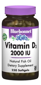 Вітамін D3 2000IU Bluebonnet Nutrition 250 желатинових капсул