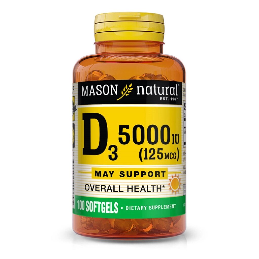 Вітамін D3 5000 МЕ Mason Natural 100 гелевих капсул від компанії Придбай - фото 1