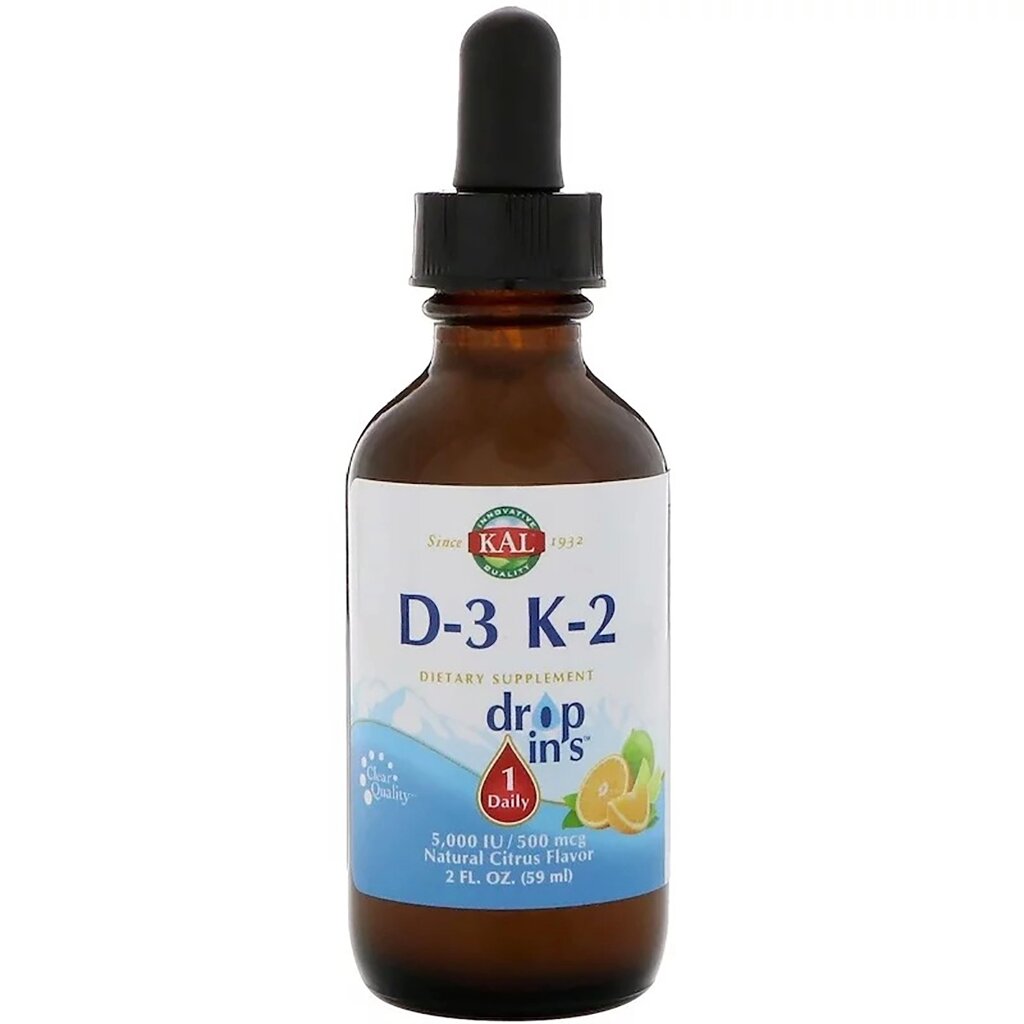 Вітамін D3 та K2 KAL Vitamin D-3 K-2 Drop цитрусовий смак 59 мл (CAL41369) від компанії Придбай - фото 1