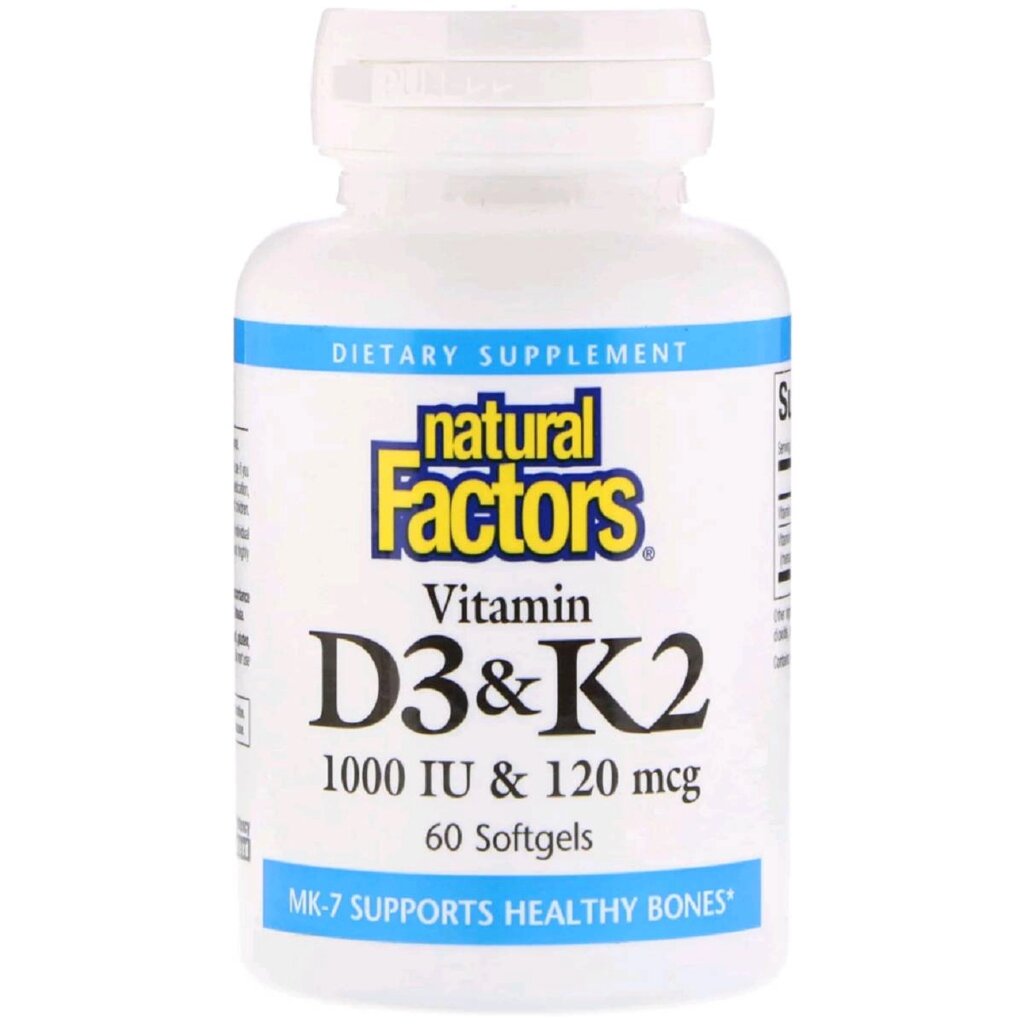 Вітамін D3 та К2 Natural Factors Vitamin D3 & K2 60 гелевих капсул (NFS01292) від компанії Придбай - фото 1