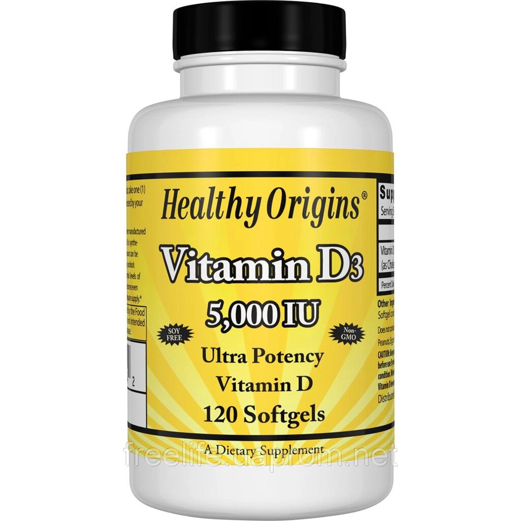 Вітамін D3, Vitamin D3, 5000 IU, Healthy Origins, 120 капсул від компанії Придбай - фото 1