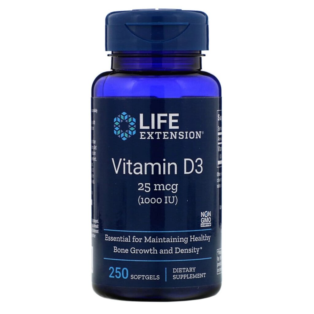 Вітамін D3, Vitamin D3, Life Extension, 25 мкг (1000 МЕ), 250 гелевих капсул від компанії Придбай - фото 1