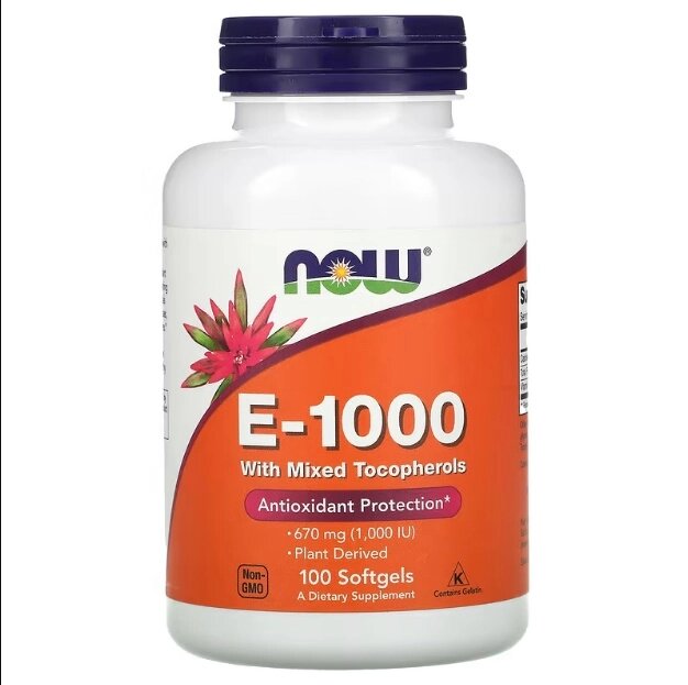 Вітамін E NOW Foods Vitamin E-1000 with Mixed Tocopherols 100 Caps від компанії Придбай - фото 1