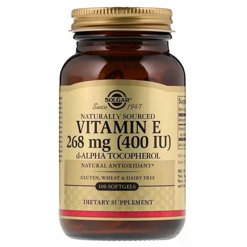 Вітамін E Solgar Natural Vitamin E 400 IU Pure d-Alpha Tocopherol 100 Softgels від компанії Придбай - фото 1