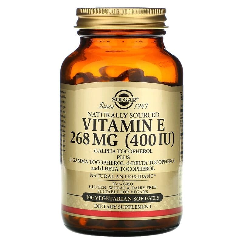 Вітамін Е Vitamin E Solgar натуральний 268 мг (400 МО) 100 вегетаріанських гелевих капсул від компанії Придбай - фото 1