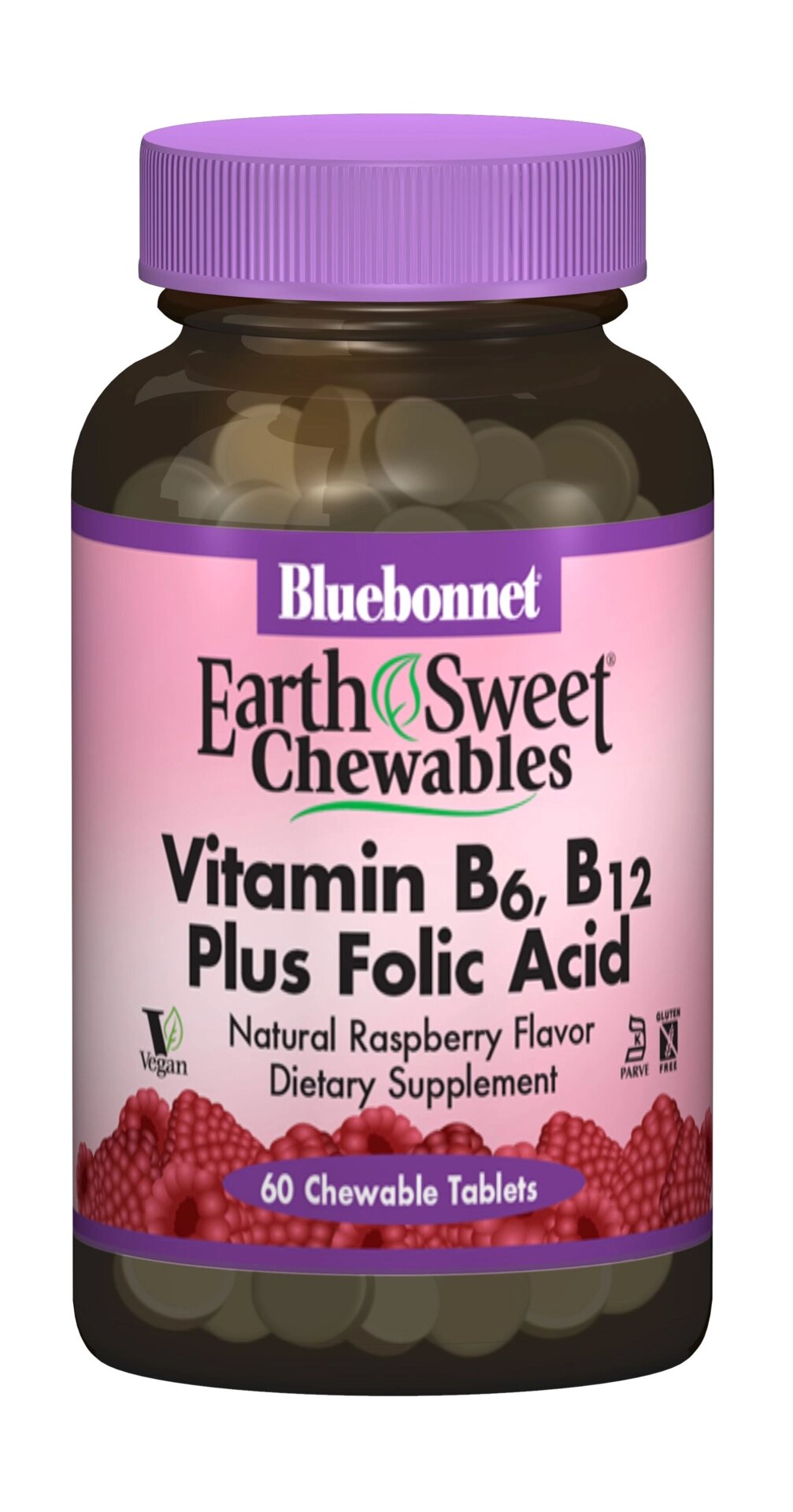 Вітамін В6, B12 + Фолієва кислота Earth Sweet Chewables Bluebonnet Nutrition Смак Малини 60 жувальних пігулок від компанії Придбай - фото 1