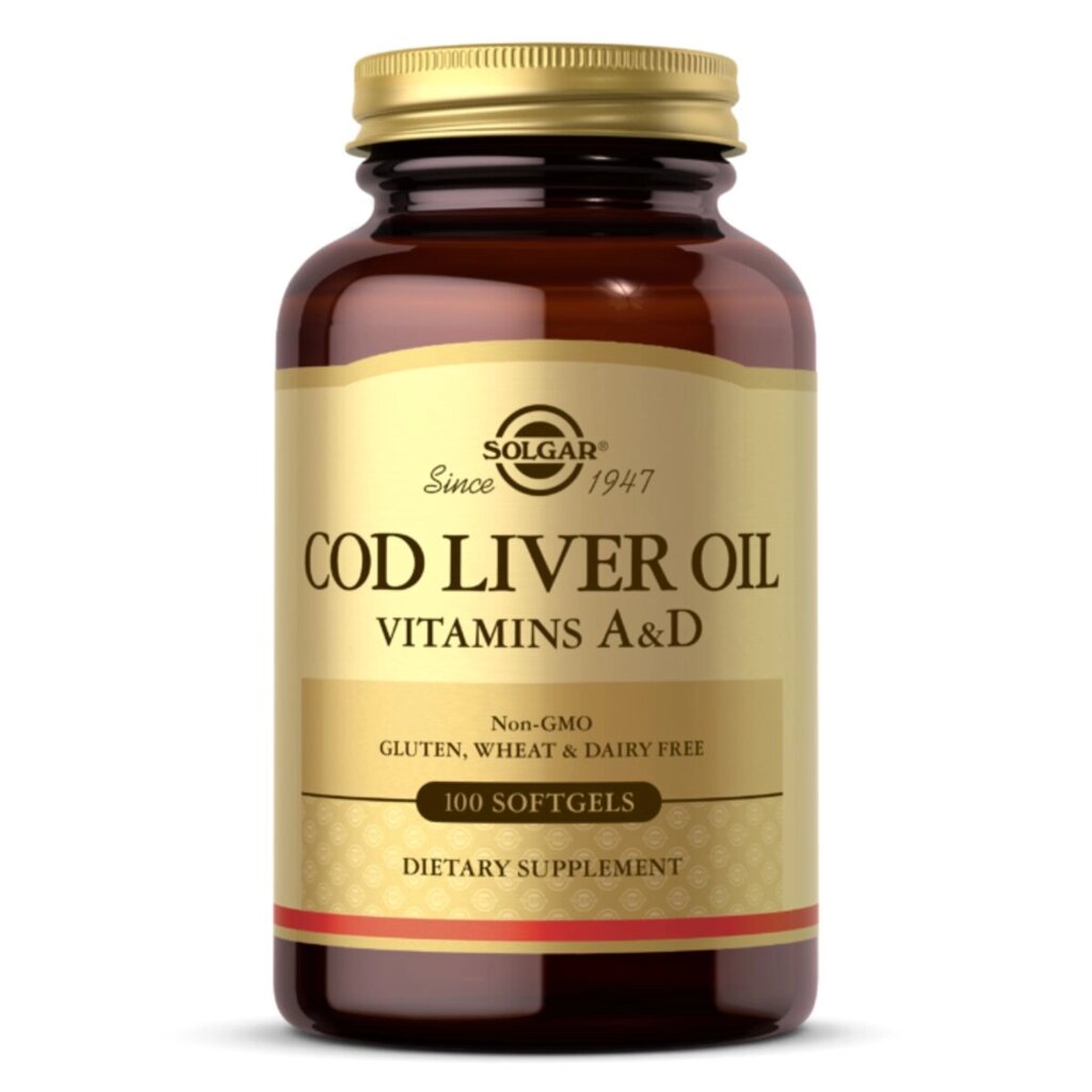 Вітаміни A та D з печінки норвезької Тріски, Cod Liver Oil & Vitamins A&D, Solgar, 100 желатинових капсул від компанії Придбай - фото 1