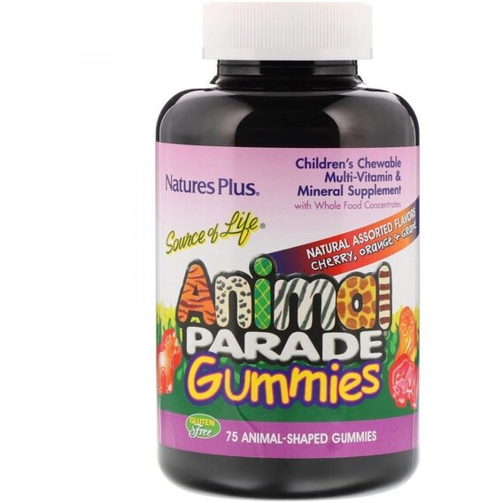 Вітамінно-мінеральний комплекс Nature's Plus Animal Parade Gummies 75 Animal-Shaped Chewables Cherry Orange Grape від компанії Придбай - фото 1