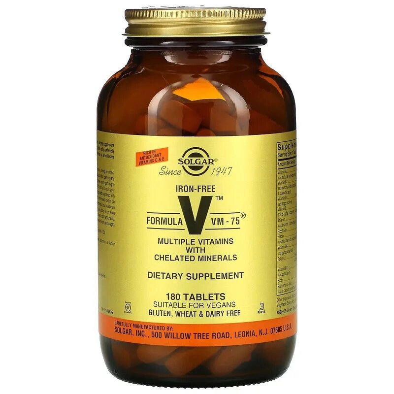 Вітамінно-мінеральний комплекс Solgar Formula V VM-75 Multiple Vitamins with Chelated Minerals Iron Free 180 Tabs від компанії Придбай - фото 1