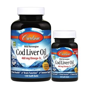 Жир із Печінки Тріски Cod Liver Oil Carlson 150+30 желатинових капсул Смак Лимона