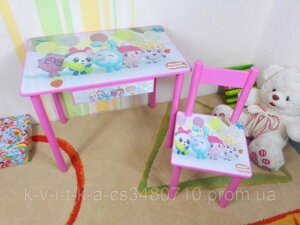 Дитячий стіл та стілець &quot, МАЛЮНИКИ&quot, для дівчинки (дерев'яний) комплект