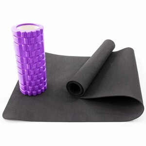 Килимок для йоги / фітнесу + масажний валик МФР рол для спини, ніг, шиї