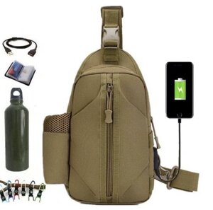 Тактична сумка-рюкзак, бананка на одній лямці + USB-вихід