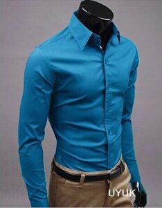 Класична чоловіча сорочка slim-fit «Classic»темно-блакитний)