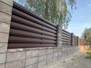 Євроштакетник металевий двосторонній у стилі жалюзі Україна, 1000/115 мм, коричневий