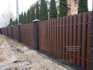 Штакетник металевий двосторонній Україна, висота 1,2 м ширина 115 мм товщина 0,45 мм, коричневий RAL 8017 матовий