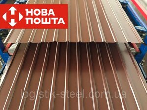 Профнастил для паркану, , Т-7 ПС-7, ширина 1200 мм товщина 0,3 мм хвиля 10 мм, коричневий