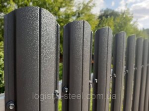 Євроштакетник металевий двосторонній Україна, висота 1,8 м ширина 115 мм товщина 0,5 мм, графіт RAL 7024 матовий