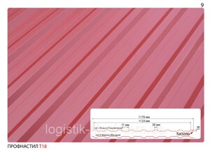 Профнастил покрівельний, , Т-18 ПК-18, ширина 1170 мм, товщина 0,5 мм, хвиля 18 мм.