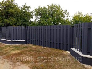 Штакетник металевий двосторонній Україна, висота 1,2 м ширина 130 мм товщина 0,4 мм, сірий графіт RAL 7016 матовий
