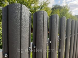 Євроштакетник металевий двосторонній Україна, 115 мм 0,5 мм, Графітовий, RAL 7024 матовий