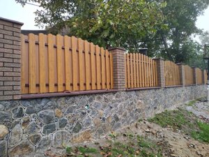 Євроштакетник металевий двосторонній Україна, 115 мм 0,4 мм, Золотий дуб під дерево