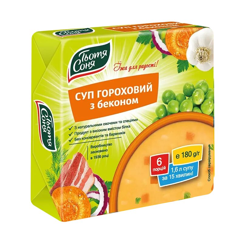 Суп гороховий з беконом"Тьотя Соня" Брикет 180г від компанії Сяйво - фото 1