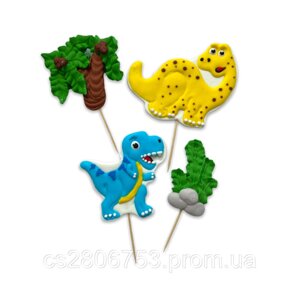 Прикраса цукрові фігурки з мастики на тортик Динозаври 2D №1 для хлопчиків для дітей